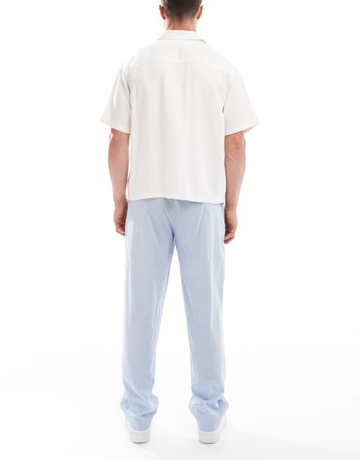 ASOS DESIGN - Pantaloni ampi blu in cotone fiammato in coordinato, 3 di 5
