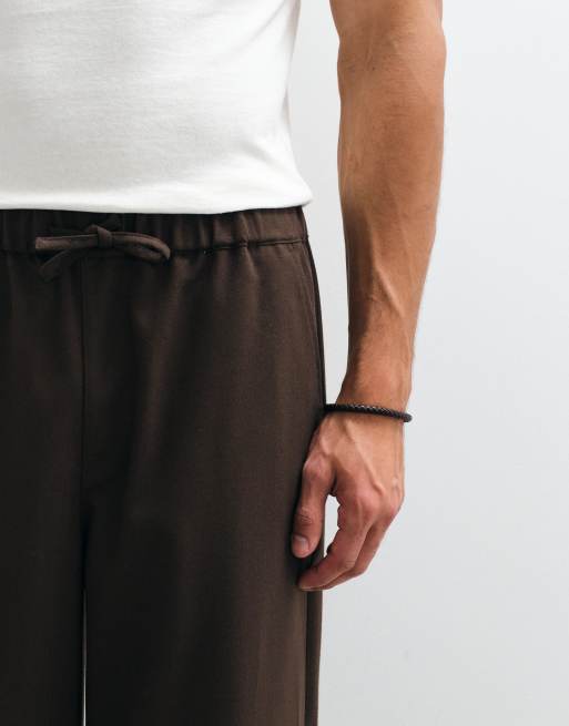 ASOS DESIGN pantaloni ampi elasticizzati con piega a spina di pesce marrone, 3 di 9