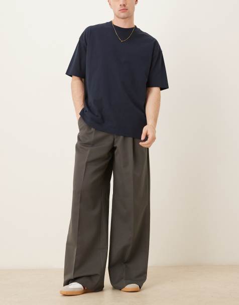 ASOS DESIGN - Pantaloni ampi eleganti grigio scuro con pieghe sul davanti - view 1