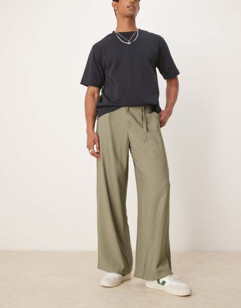 ASOS DESIGN - Pantaloni ampi eleganti oliva con cintura - view 1