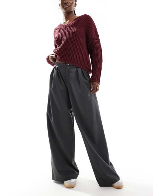 ASOS DESIGN - Pantaloni ampi grigi a pieghe a vita bassa, 2 di 5