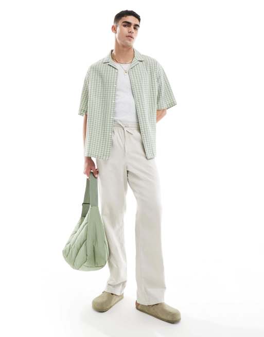ASOS DESIGN - Pantaloni ampi in lino con vita elasticizzata 