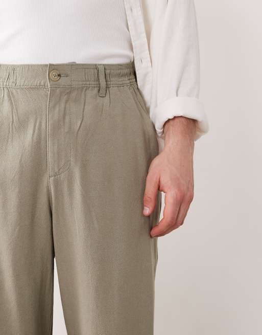 ASOS DESIGN - Pantaloni ampi in misto lino kaki, 5 di 5