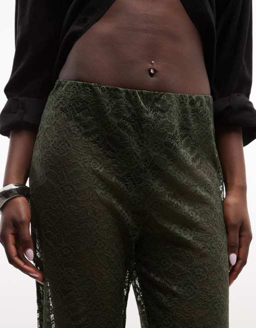 ASOS DESIGN pantaloni ampi in pizzo color kaki, 4 di 5