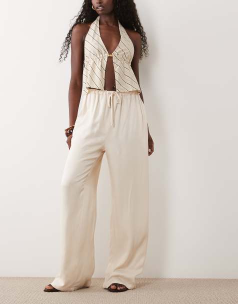 ASOS DESIGN pantaloni ampi in raso color avorio in coordinato - view 1