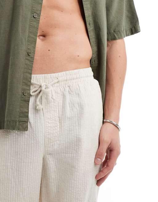 ASOS DESIGN - Pantaloni ampi in seersucker misto lino bianchi a righe, 2 di 5