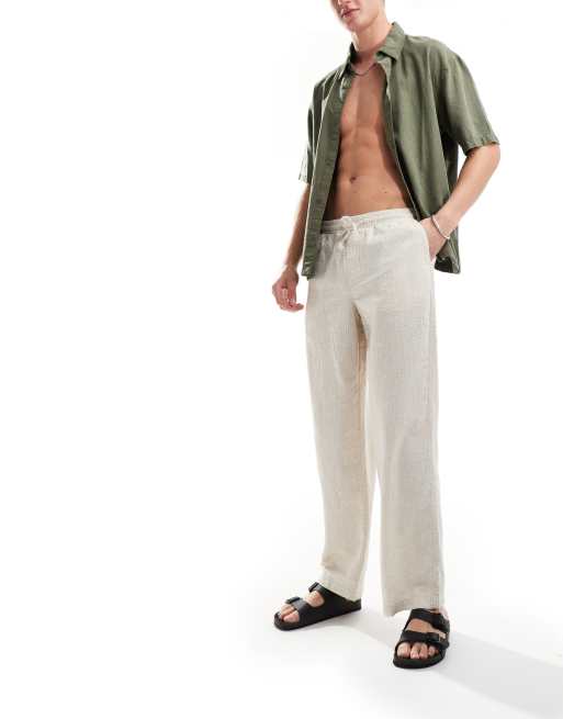 ASOS DESIGN - Pantaloni ampi in seersucker misto lino bianchi a righe, 3 di 5
