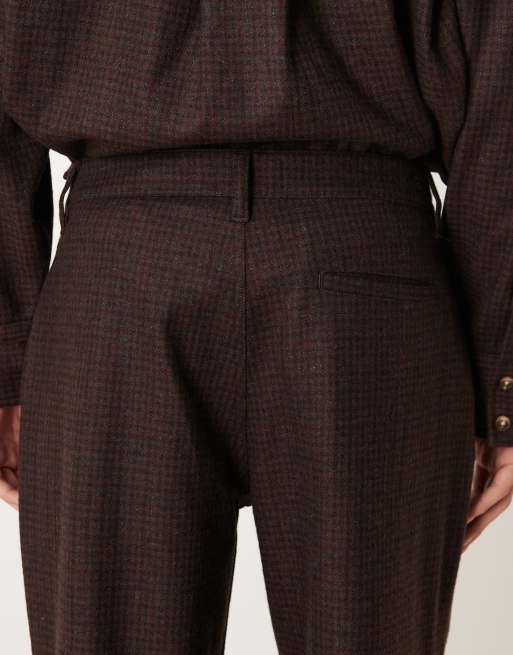 ASOS DESIGN - Pantaloni ampi marroni a quadri in lana in coordinato, 4 di 5