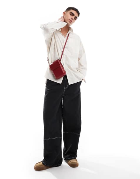 ASOS DESIGN - Pantaloni ampi neri in nylon con cuciture a contrasto - view 1