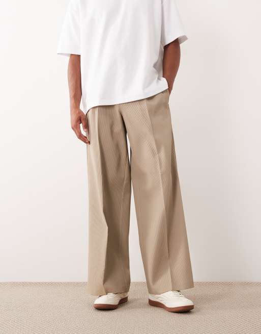 ASOS DESIGN - Pantaloni ampi sartoriali color pietra a coste testurizzati