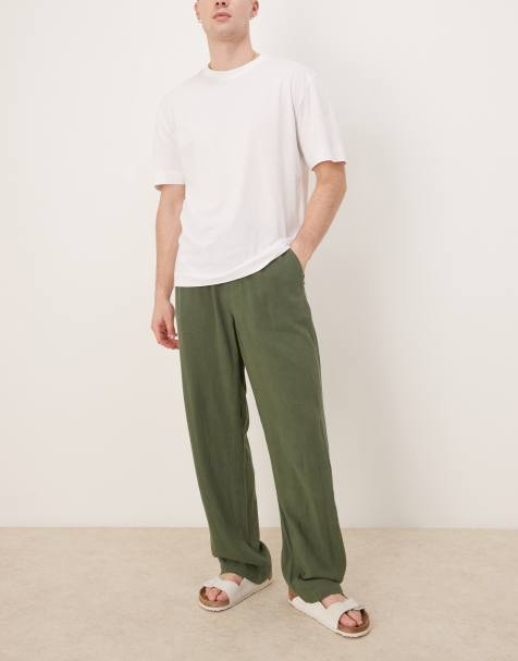 ASOS DESIGN - Pantaloni ampi verde scuro in misto lino - view 1
