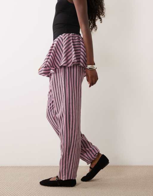 ASOS DESIGN pantaloni balloon con dettaglio gonna sovrapposta a righe rosa