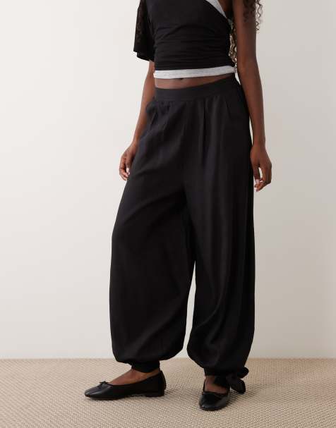 ASOS DESIGN pantaloni balloon in misto lino neri coordinati - view 1