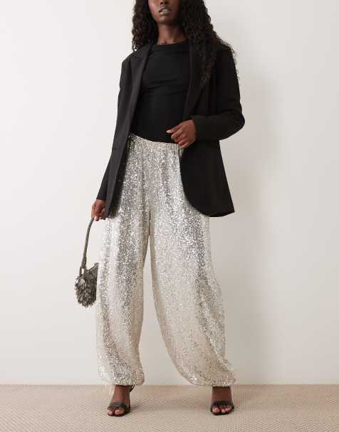 ASOS DESIGN pantaloni balloon trasparenti con paillettes argento - view 1
