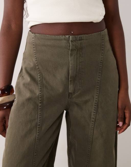 ASOS DESIGN pantaloni barrel con cucitura frontale e risvolto in khaki slavato, 3 di 5
