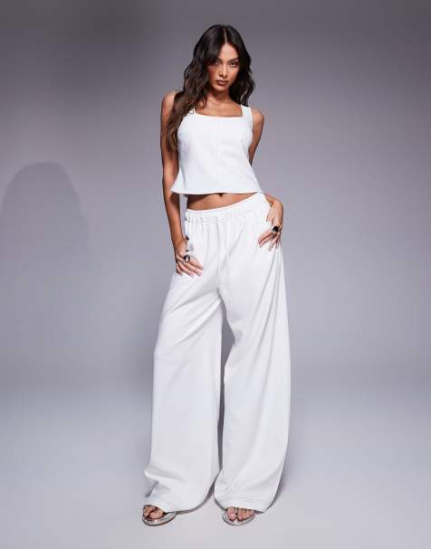 ASOS DESIGN - Pantaloni bianchi con cuciture a vista e allacciatura in vita in coordinato - view 1