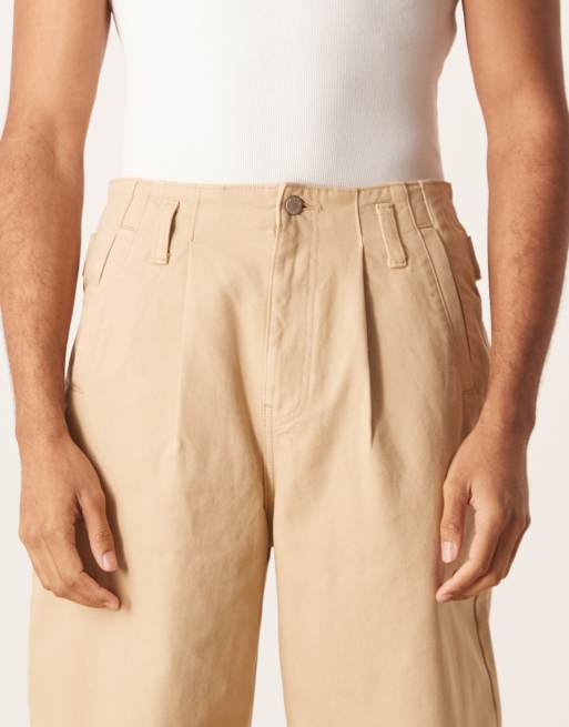 ASOS DESIGN - Pantaloni bombati beige raccolti sui lati, 4 di 5