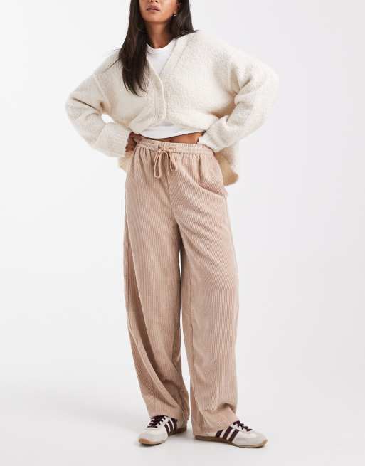 ASOS DESIGN - Pantaloni bombati in tessuto a coste color tortora