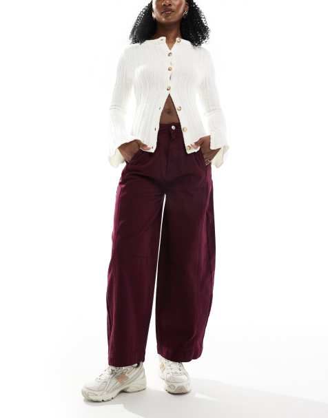ASOS DESIGN - Pantaloni bombati rosso ciliegia scuro con cuciture - view 1