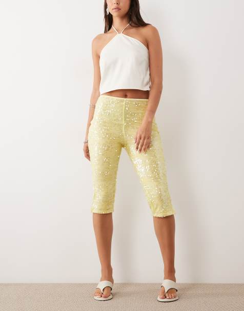 ASOS DESIGN - Pantaloni capri gialli con paillettes - view 1