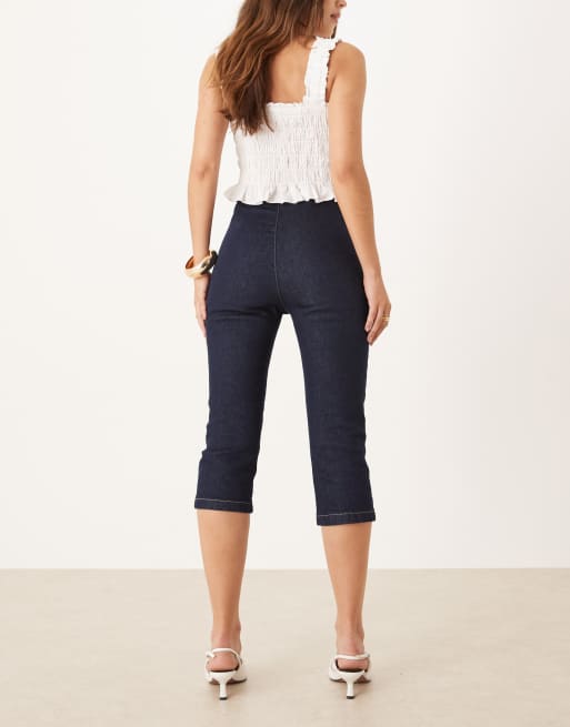 ASOS DESIGN - Pantaloni capri in denim minimal lavaggio rinse wash, 2 di 5
