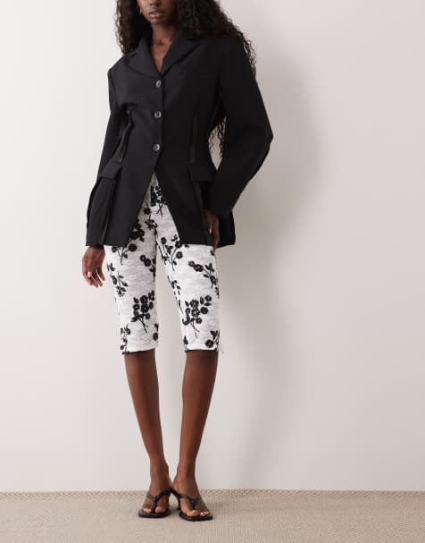 ASOS DESIGN pantaloni capri in pizzo con paillettes neri e bianchi a fiori - view 1