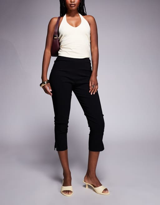 ASOS DESIGN - Pantaloni Capri taglio lungo in bengalina neri con spacco sul fondo