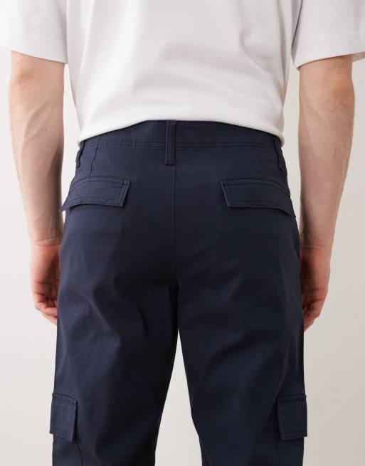ASOS DESIGN - Pantaloni cargo affusolati blu navy, 4 di 5