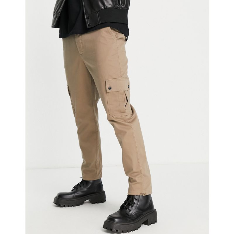 6lA79 Uomo DESIGN - Pantaloni cargo affusolati con fermacorda marrone chiaro