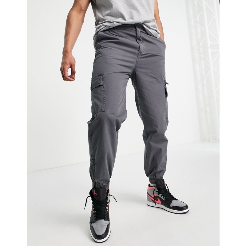 Pantaloni cargo Uomo DESIGN - Pantaloni cargo affusolati grigio scuro slavato