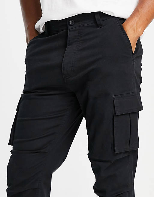 Asos Uomo Abbigliamento Pantaloni e jeans Pantaloni Pantaloni cargo Pantaloni cargo affusolati neri con tasche 3D 