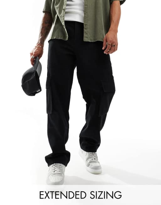 ASOS DESIGN - Pantaloni cargo ampi neri in tela pesante