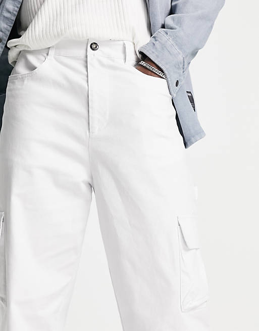 Pantaloni cargo bianchi a fondo ampio Asos Uomo Abbigliamento Pantaloni e jeans Pantaloni Pantaloni a zampa 