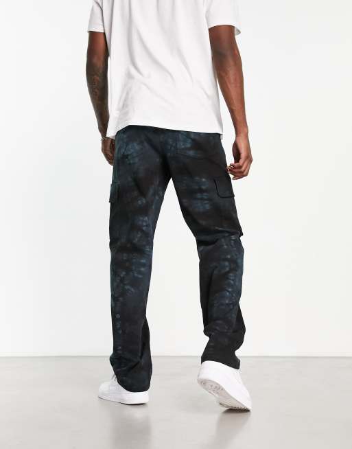 ASOS DESIGN Pantaloni cargo comodi neri tie-dye ASOS