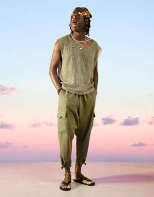 pantaloni cargo lino