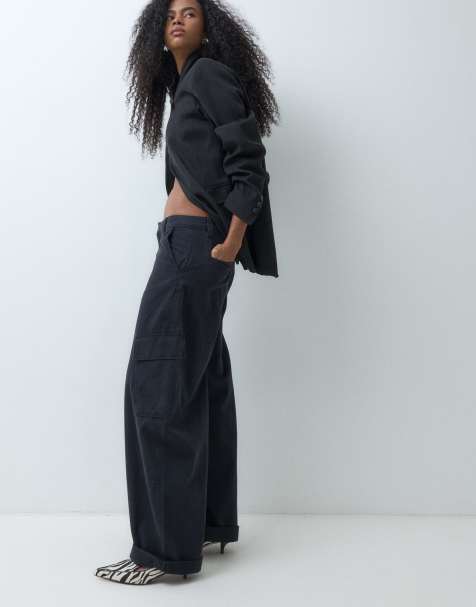 ASOS DESIGN pantaloni cargo con orlo arrotolato e dettaglio tasche neri - view 1