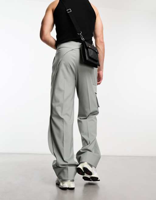 ASOS DESIGN Pantaloni cargo eleganti a fondo ampio grigi con