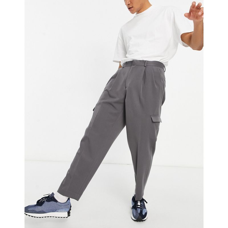 9a5DD Pantaloni e chino DESIGN - Pantaloni cargo eleganti affusolati oversize grigi