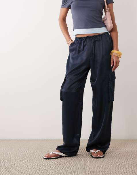 ASOS DESIGN - Pantaloni cargo multitasche in raso blu navy in coordinato - view 1