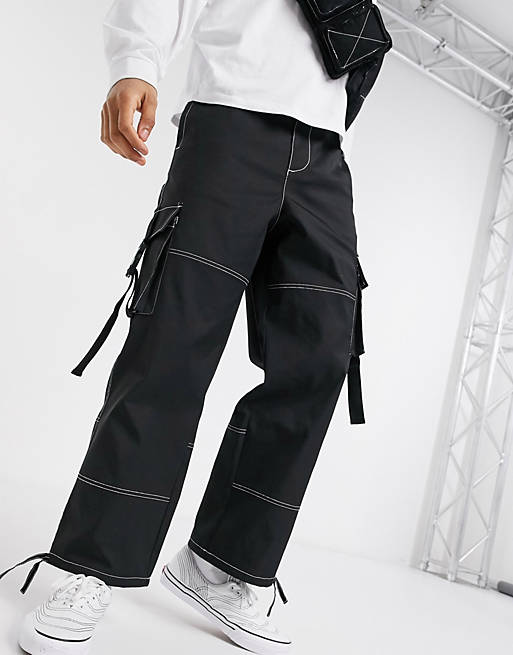 Pantaloni a fondo ampio con tasche cargo neri Asos Uomo Abbigliamento Pantaloni e jeans Pantaloni Pantaloni a zampa 