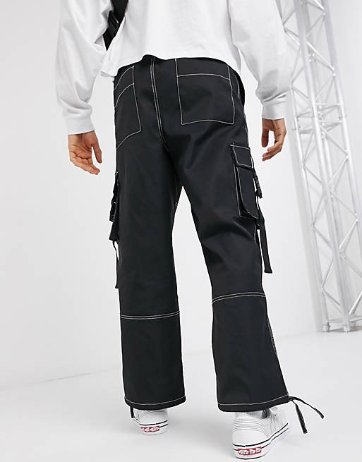 Pantaloni cargo a fondo ampio neri Asos Uomo Abbigliamento Pantaloni e jeans Pantaloni Pantaloni a zampa 