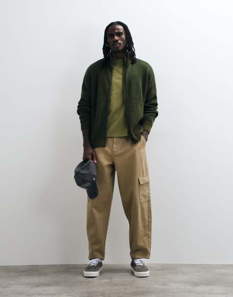 ASOS DESIGN pantaloni cargo relaxed a gamba bombata color tan con cintura - view 1