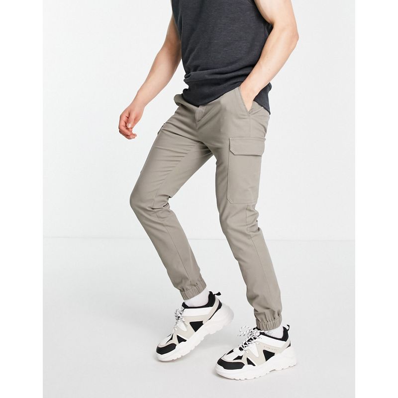 Uomo Pantaloni cargo DESIGN - Pantaloni cargo skinny con fondo elasticizzato beige scuro