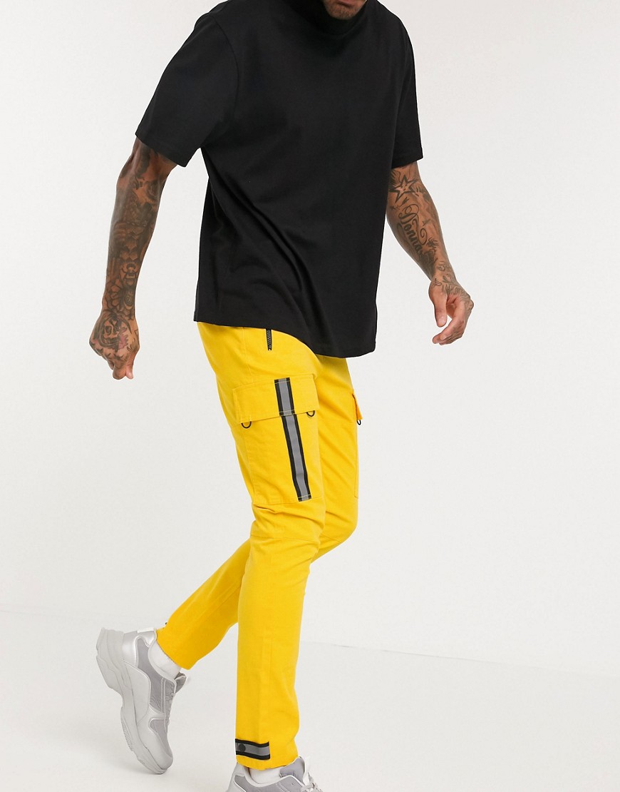 ASOS DESIGN - Pantaloni cargo skinny gialli con banda riflettente-Giallo