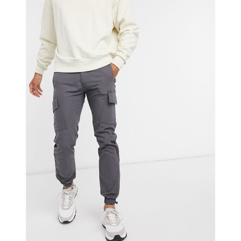 DESIGN - Pantaloni cargo slim con fermacorda sul fondo ripstop neri