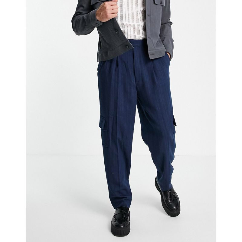Uomo Pantaloni cargo DESIGN - Pantaloni cargo slim eleganti a vita alta blu navy a righe