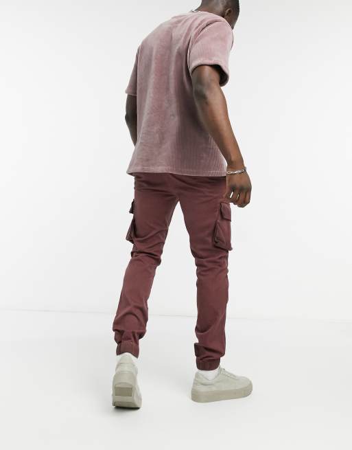 ASOS DESIGN - Pantaloni cargo slim lavaggio a olio marrone, 2 di 4