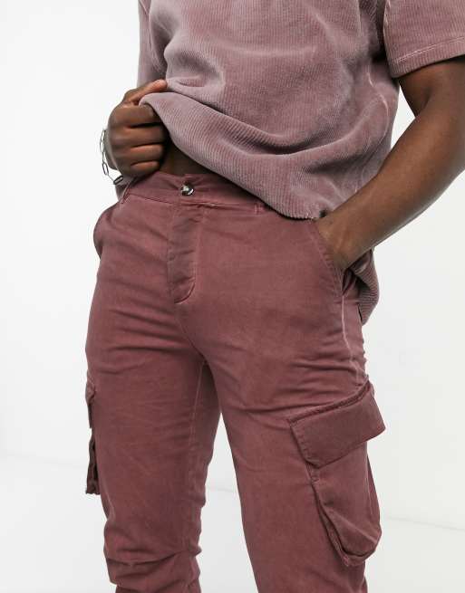 ASOS DESIGN - Pantaloni cargo slim lavaggio a olio marrone, 3 di 4