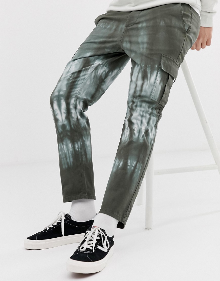 ASOS DESIGN - Pantaloni cargo slim verde scuro tie-dye
