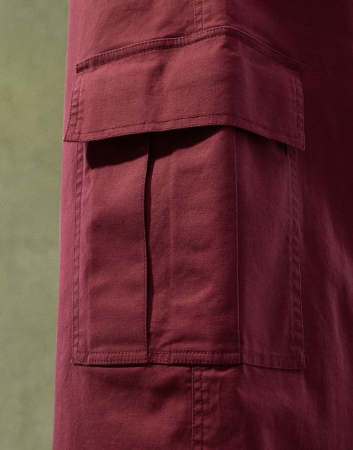 ASOS DESIGN - Pantaloni cargo super ampi bordeaux con vita elasticizzata, 5 di 5